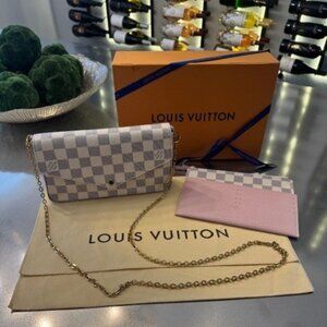 Louis Vuitton Damier Azul Pochette Felicie Chain Wallet in Rose Ballerine